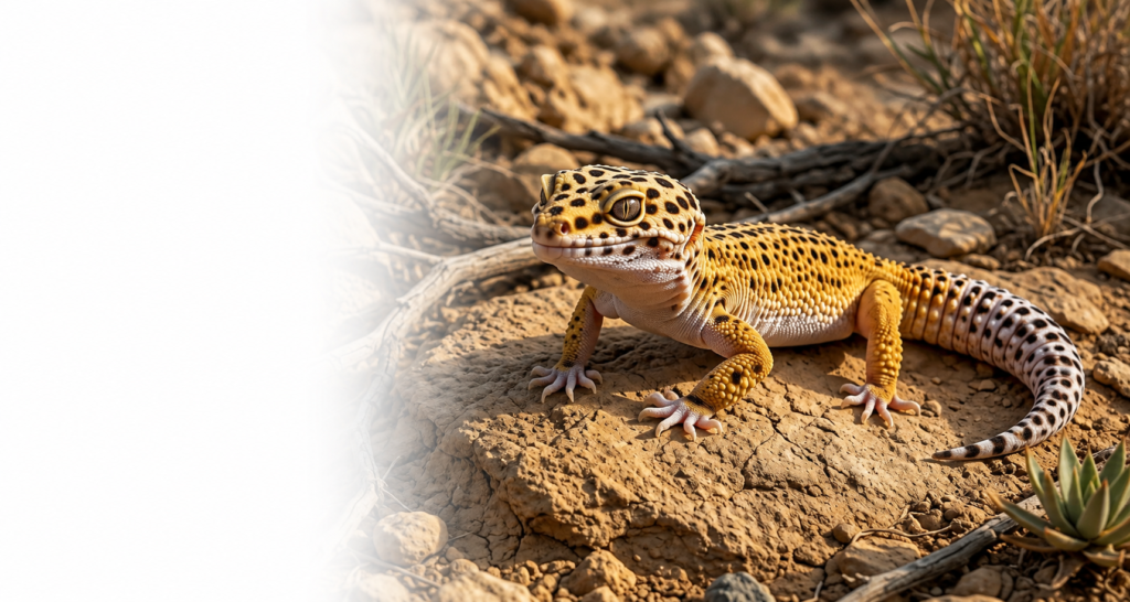 Gecko leopardo sobre roca árida