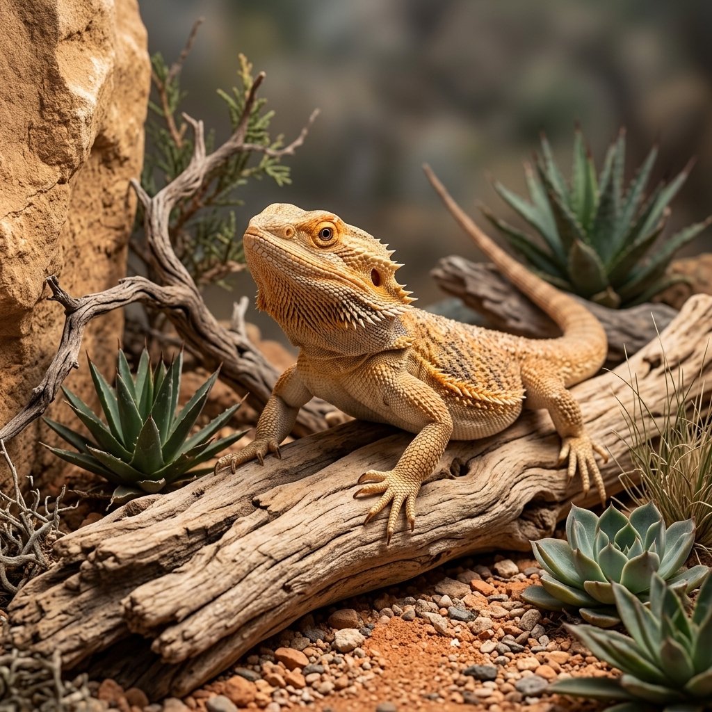 Pogona vitticeps en hábitat natural para terrario